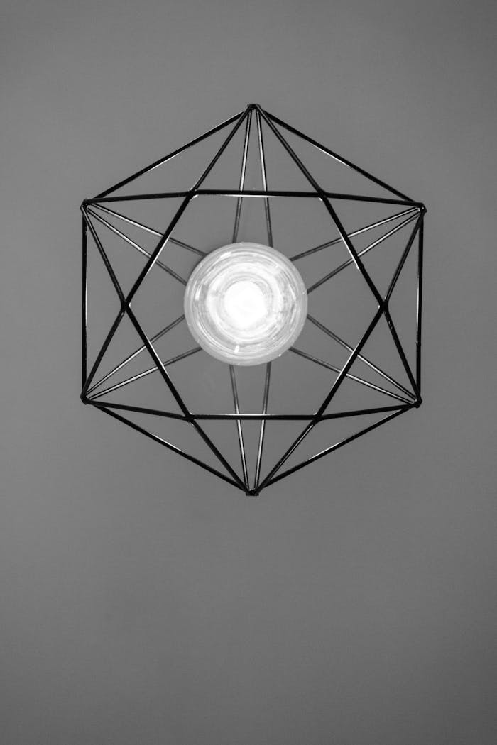 Black Metal Framed Pendant Lamp Turned-on